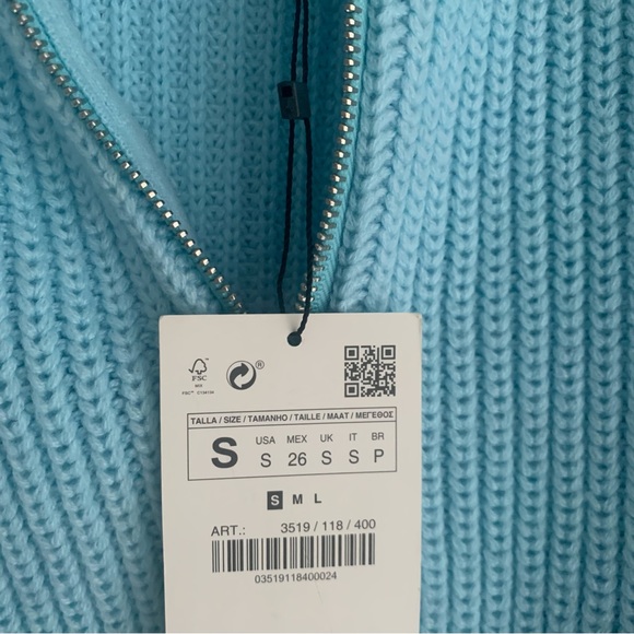 Zara Blue Balloon Sleeve Knit Cardigan - Picture 6 of 9